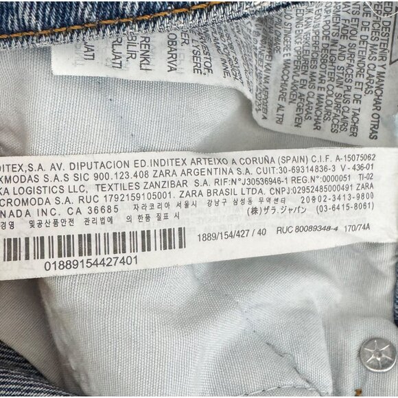 zara 90s relaxed wide leg distressed cropped jeans retro boho sz 8 - Picture 8 of 9